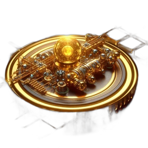 jewelry, crown, weapon, furniture, 3d render, concept art, golden, elaborate transparent PNG cut-out