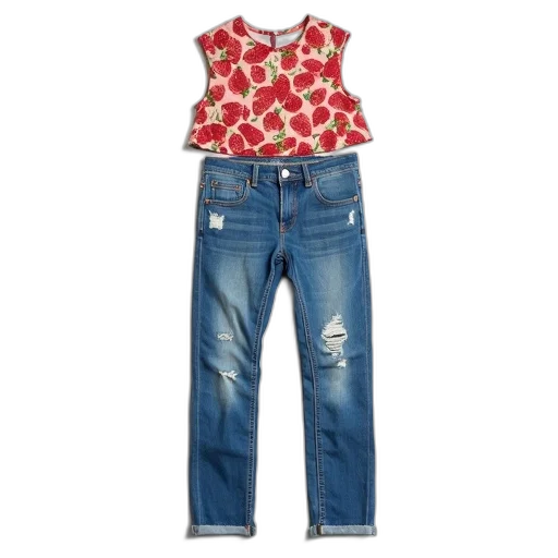 pair, blue, jeans, frayed, hems, small, patch, right transparent PNG cut-out