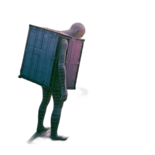 jacket, robot, staff, animal, concept art, cyberpunk, 3d render, vaporwave transparent PNG cut-out