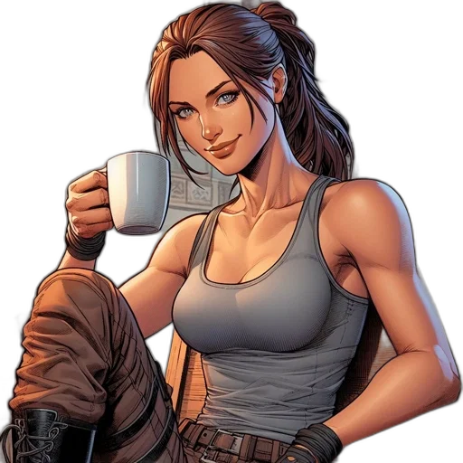 comic book art, concept art, pixel art, cartoon, earth tones, woman, long, brown transparent PNG cut-out
