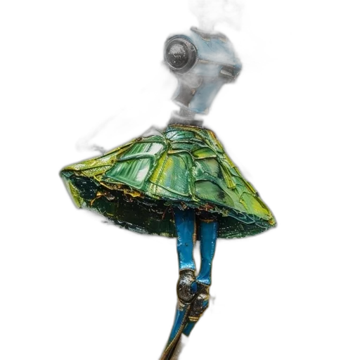 dress, robot, umbrella, staff, concept art, 3d render, fantasy art, photorealistic transparent PNG cut-out