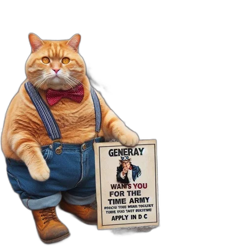 staff, jacket, animal, concept art, 3d render, large, chubby, cat transparent PNG cut-out