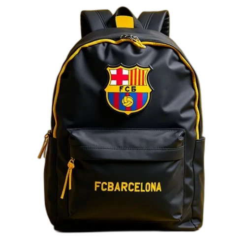 jacket, 3d render, black, yellow, backpack, word, fcbarcelona, embroidered transparent PNG cut-out