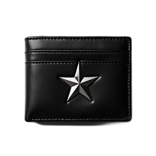 staff, jewelry, black, leather, wallet, silver, star, emblem transparent PNG cut-out