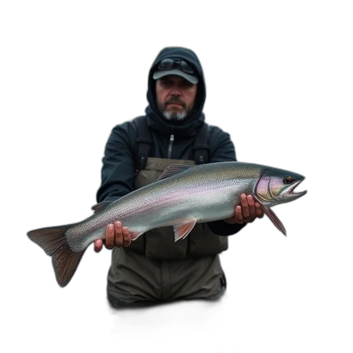 animal, staff, creature, photorealistic, oil painting, person, fish, caught transparent PNG cut-out