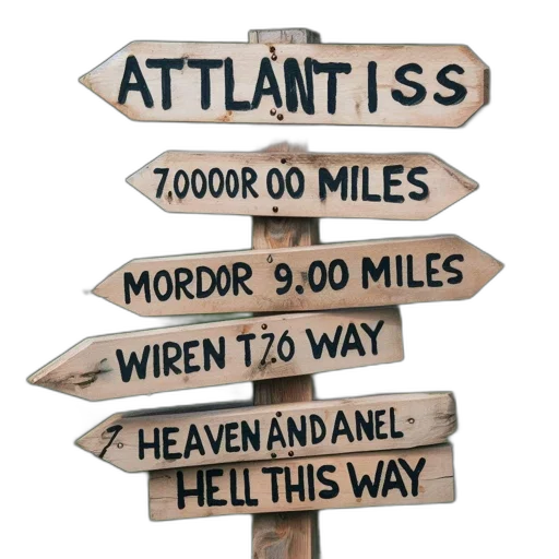 rustic, wooden, signpost, stands, grassy, field, various, directional transparent PNG cut-out