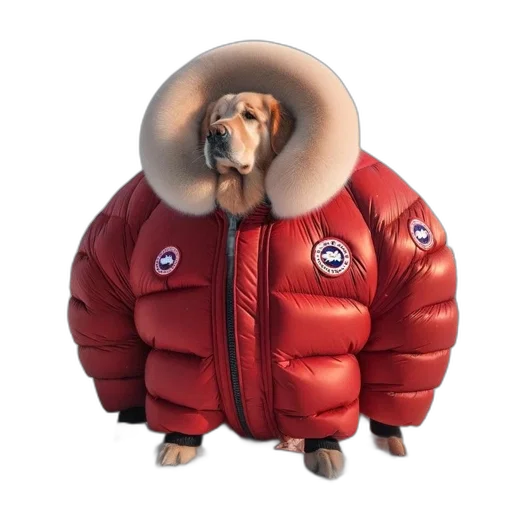 jacket, animal, hat, creature, 3d render, golden, retriever, donning transparent PNG cut-out
