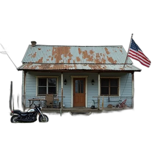 building, furniture, staff, 3d render, small, dilapidated, house, corrugated transparent PNG cut-out
