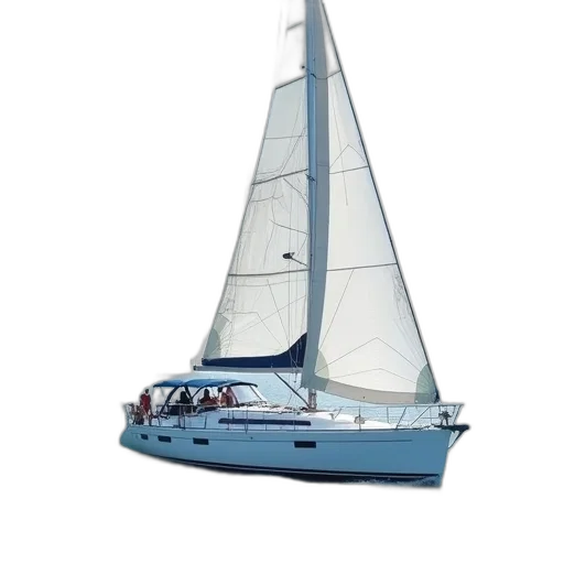 3d render, photorealistic, blue, white, sailboat, group, people, board transparent PNG cut-out