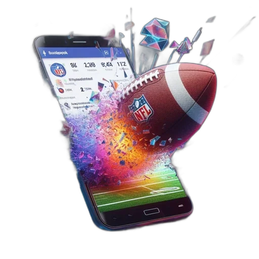 nfl-themed, smartphone, screen, displays, statistics, surrounded, colorful, shards transparent PNG cut-out