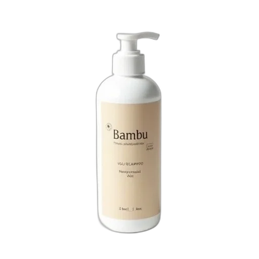 bottle, bambu, shampoo, beige, label, white, cap, has transparent PNG cut-out