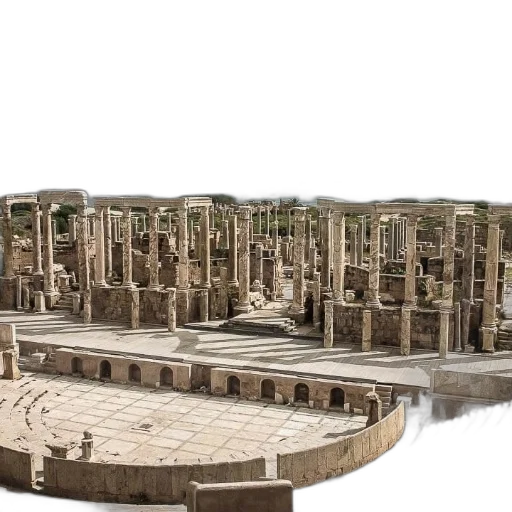 furniture, building, 3d render, concept art, ancient, amphitheater, ruins, columns transparent PNG cut-out