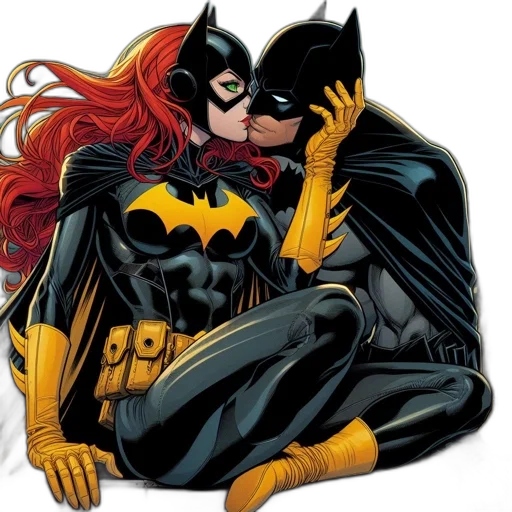 comic book art, concept art, intimate, moment, batman, batwoman, share, kiss transparent PNG cut-out