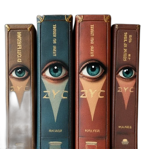 four, different, book, spines, images, eye, words transparent PNG cut-out