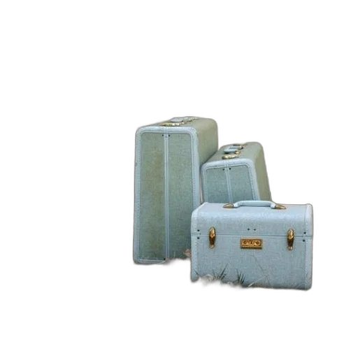 furniture, 3d render, pastel, three, blue, suitcases, sit, ground transparent PNG cut-out