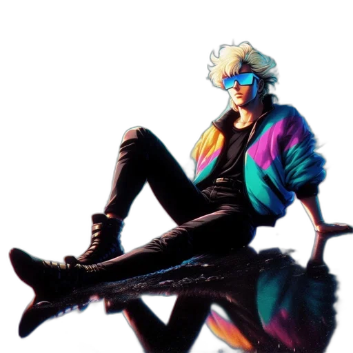jacket, creature, dragon, mask, vaporwave, cyberpunk, concept art, pixel art transparent PNG cut-out
