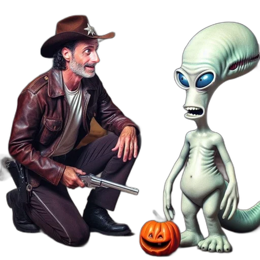 creature, concept art, pixel art, comic book art, fantasy art, outer space, cowboy-attired, man transparent PNG cut-out