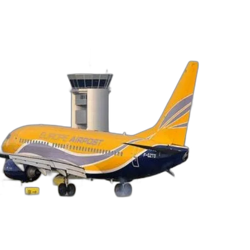3d render, photorealistic, yellow, gray, europe, airpost, airplane, takes transparent PNG cut-out