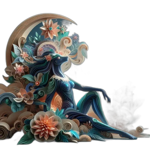 flower, concept art, fantasy art, 3d render, anime, underwater, outer space, blue transparent PNG cut-out