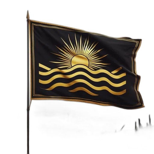 concept art, large, black, flag, golden, emblem, featuring, stylized transparent PNG cut-out
