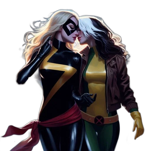 jacket, comic book art, concept art, golden, two, female, superheroes, share transparent PNG cut-out