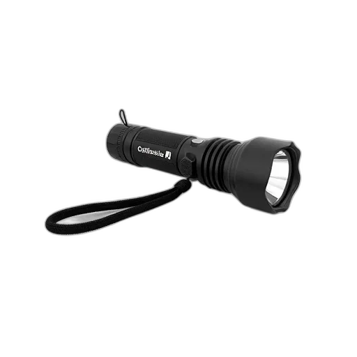 staff, weapon, 3d render, black, flashlight, silver, logo, side transparent PNG cut-out