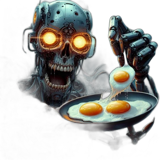 food, robot, concept art, comic book art, cyberpunk, photorealistic, menacing, mechanical transparent PNG cut-out