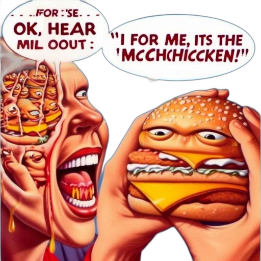 food, face, comic book art, concept art, artistic, piece, combines, talking transparent PNG cut-out