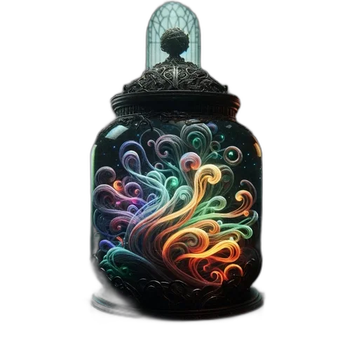 bottle, jewelry, dress, crown, fantasy art, 3d render, concept art, photorealistic transparent PNG cut-out