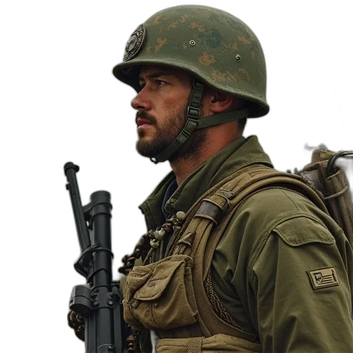 jacket, face, weapon, hat transparent PNG cut-out