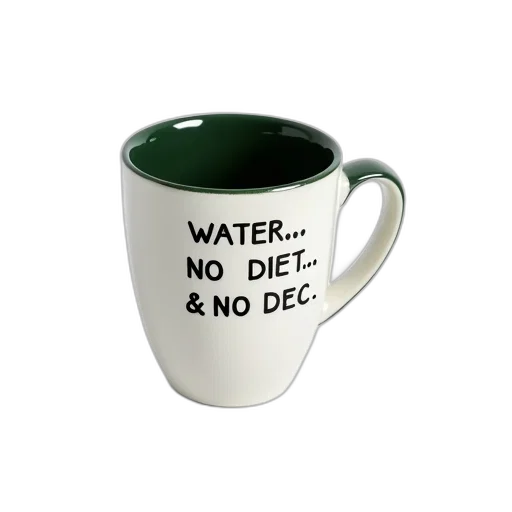 3d render, white, mug, green, rim, black, interior, displayed transparent PNG cut-out