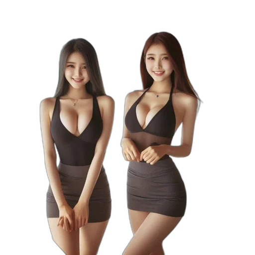 dress, 3d render, photorealistic, concept art, oil painting, monochrome, two, women transparent PNG cut-out