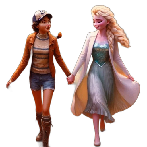 concept art, 3d render, fantasy art, pixel art, pastel, two, animated, female transparent PNG cut-out