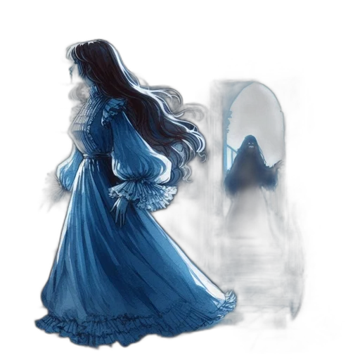 dress, mask, concept art, fantasy art, photorealistic, watercolor, fog, underwater transparent PNG cut-out