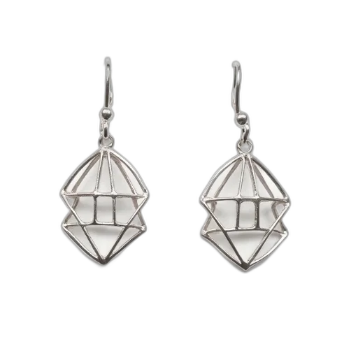 jewelry, pair, silver, earrings, geometric, design, featuring, pattern transparent PNG cut-out