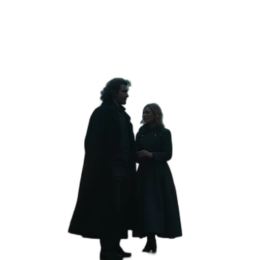 jacket, umbrella, dress, staff, concept art, snow, fire, fog transparent PNG cut-out