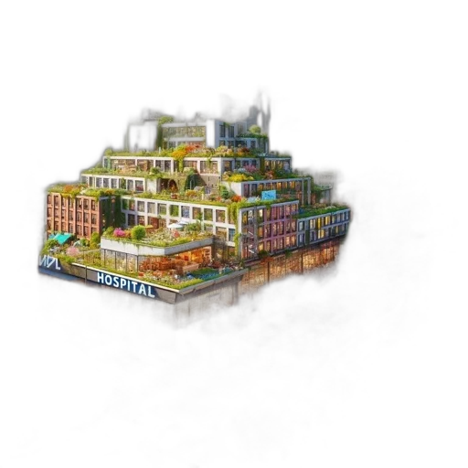 building, 3d render, concept art, pixel art, photorealistic, urban, landscape, features transparent PNG cut-out
