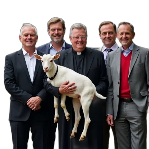 staff, animal, group, people, including, priest, standing, together transparent PNG cut-out