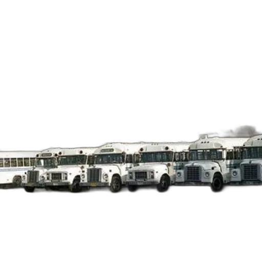 concept art, 3d render, photorealistic, row, white, buses, parked, lot transparent PNG cut-out