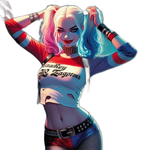 comic book art, concept art, cyberpunk, pixel art, neon lights, neon, harley, quinn transparent PNG cut-out
