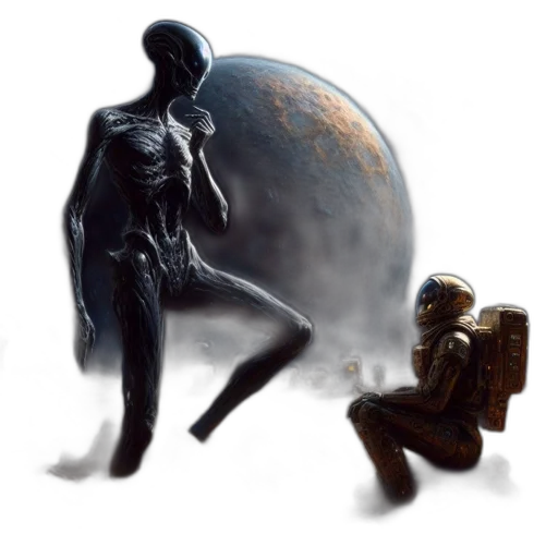 robot, creature, concept art, fantasy art, pixel art, comic book art, outer space, underwater transparent PNG cut-out