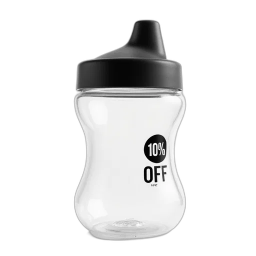 bottle, 3d render, clear, plastic, sippy, cup, black, lid transparent PNG cut-out