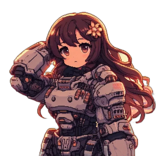 robot, weapon, staff, jacket, pixel art, cyberpunk, anime, concept art transparent PNG cut-out