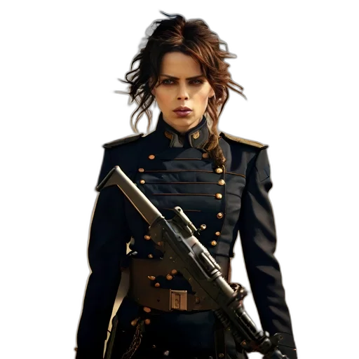 jacket, weapon, staff, concept art, photorealistic, comic book art, pixel art, woman transparent PNG cut-out