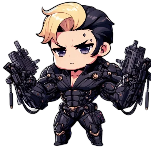 weapon, pixel art, cyberpunk, cartoon, concept art, anime-style, character, features transparent PNG cut-out