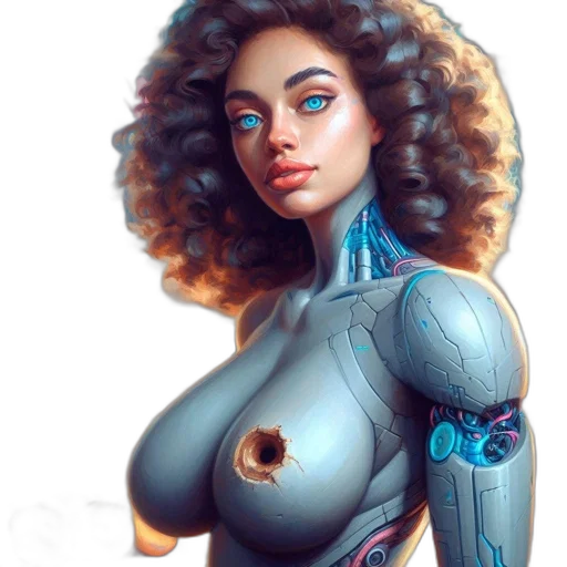 robot, dress, face, comic book art, fantasy art, concept art, cyberpunk, outer space transparent PNG cut-out