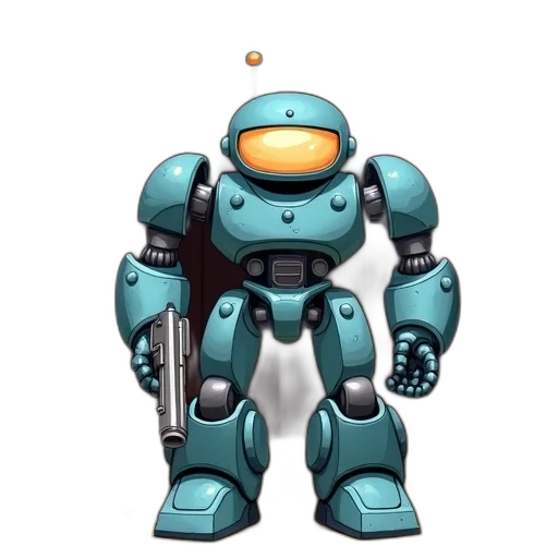 robot, weapon, staff, concept art, 3d render, pixel art, cartoon, outer space transparent PNG cut-out
