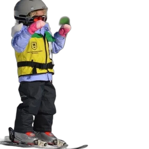 jacket, child, wearing, yellow, vest, text, ski, snowboard transparent PNG cut-out