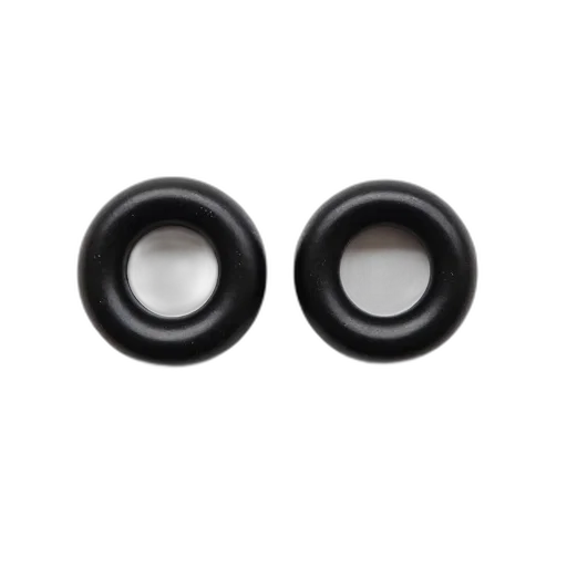 jewelry, two, identical, black, rubber, grommets, displayed, against transparent PNG cut-out