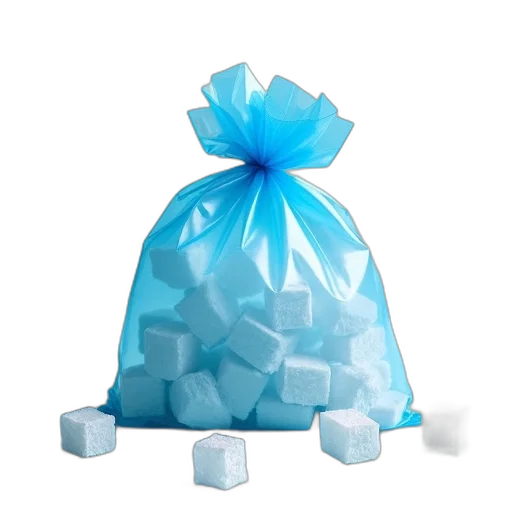 food, 3d render, blue, plastic, bag, filled, ice, cubes transparent PNG cut-out
